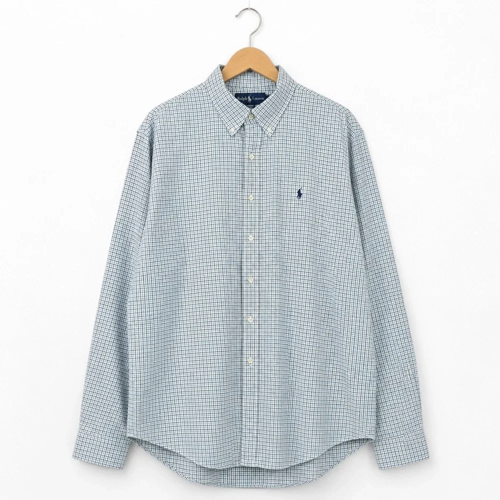 Polo Ralph Lauren Mens XXL Custom Fit Button Down Shirt Blue Micro Check Pony